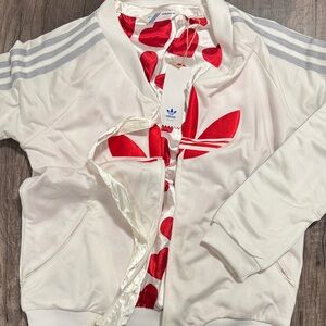 NEW WITH TAGS rare adidas White Track Jacket with Red Trefoil and Heart Lining